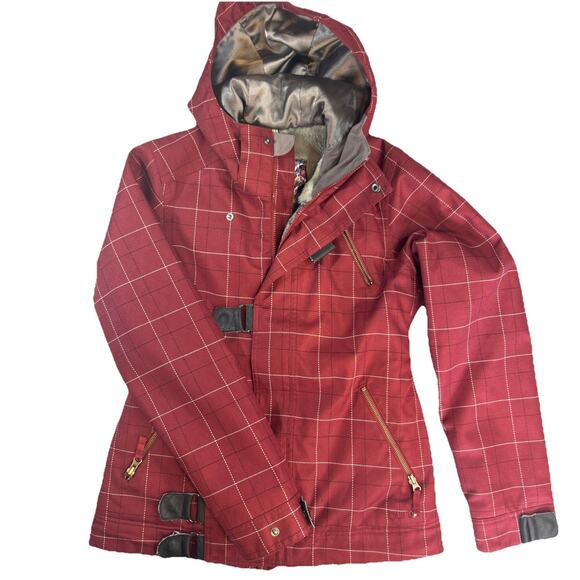 Burton Women’s SnowBoard/Ski Dream Jacket Dry Ride Med Red Plaid - Picture 1 of 11